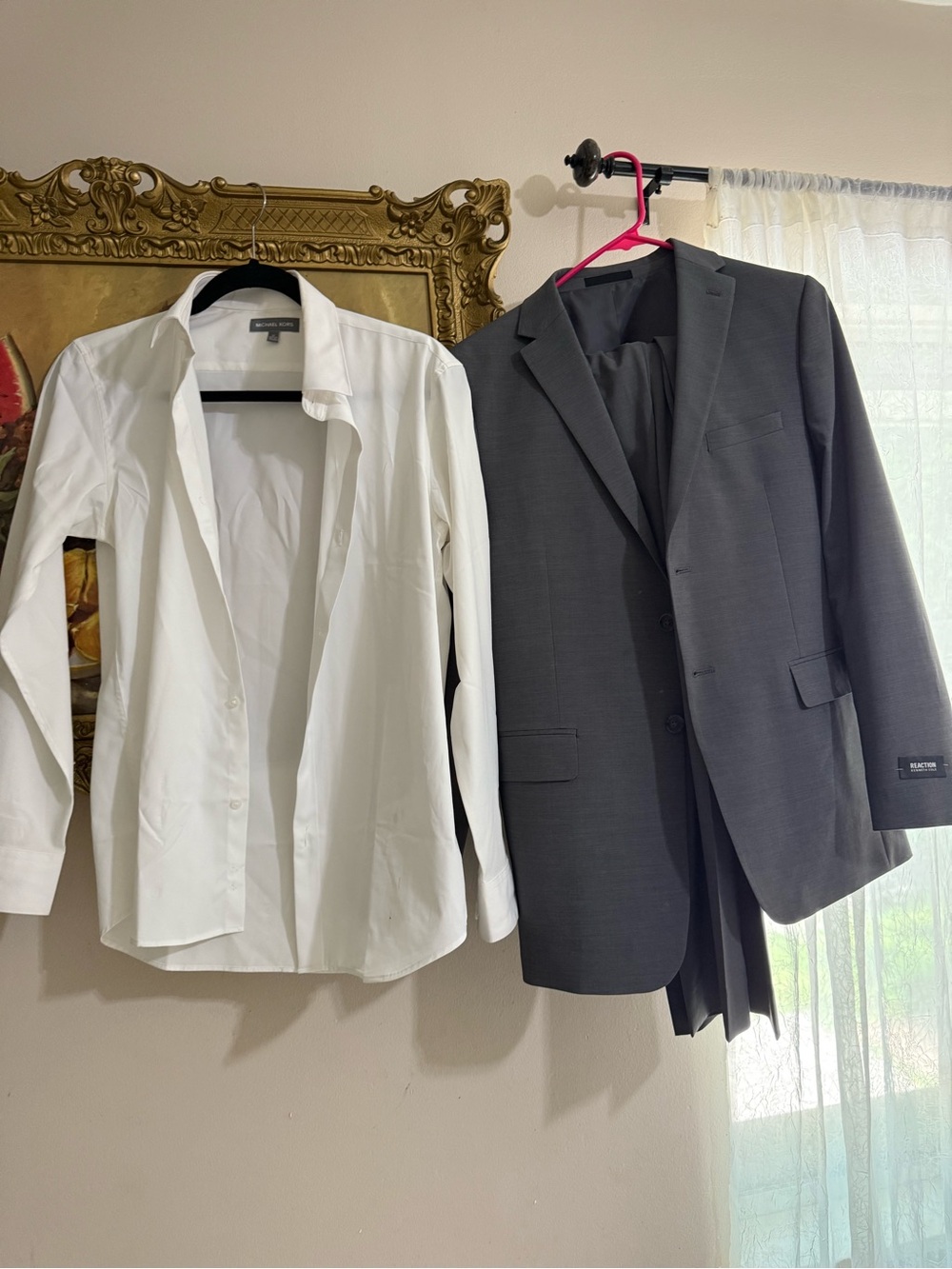Men's Charcoal Gray Suit Jacket & White Dress Shirt Set